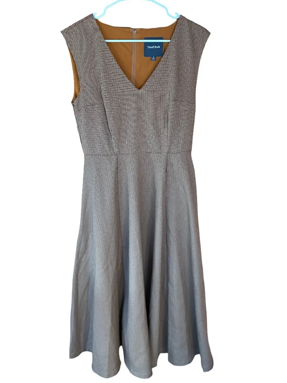 ModCloth brown houndstooth Decision Maker sleeveless retro midi dress size 8 - Picture 3 of 9